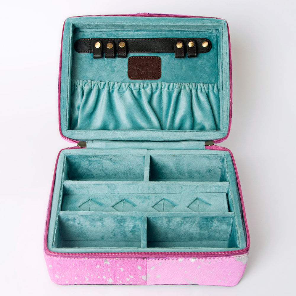ADBGA315 Western Hair on Hide Jewelry Case Metallic Splatter Leather Travel Storage Organizer