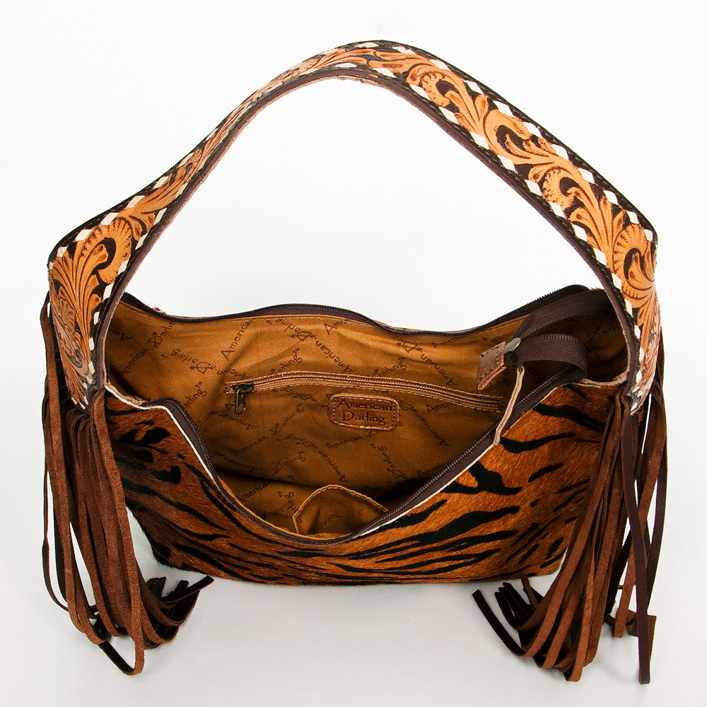 ADBG803 American Darling Western Leather Hobo Bag - Hand Tooled Cowhide & Fringe Purse