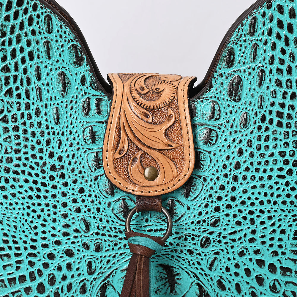 ADBG1039 American Darling Crocodile Embossed Hand Tooled Leather Western Hobo Bag