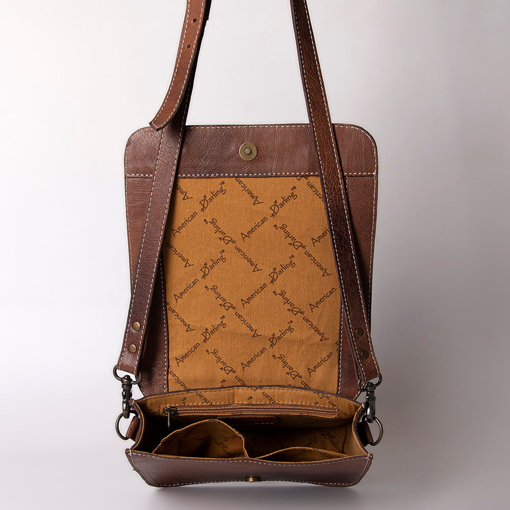 ADBG1041 American Darling Hand-Tooled Western Leather Crossbody Bag Genuine Floral Tooled Purse
