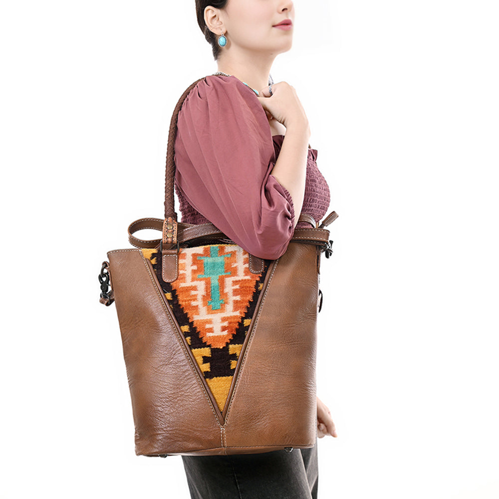 ADBG1047 American Darling Hand Woven Saddle Blanket Leather Tote Bag | Western Leather Handbag