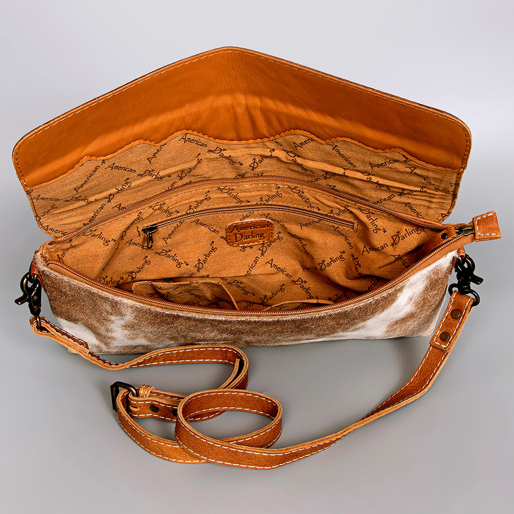 ADBG1048 American Darling Hair-on Cowhide Leather Small Crossbody Bag Floral Tooled Design Premium Western Handbag