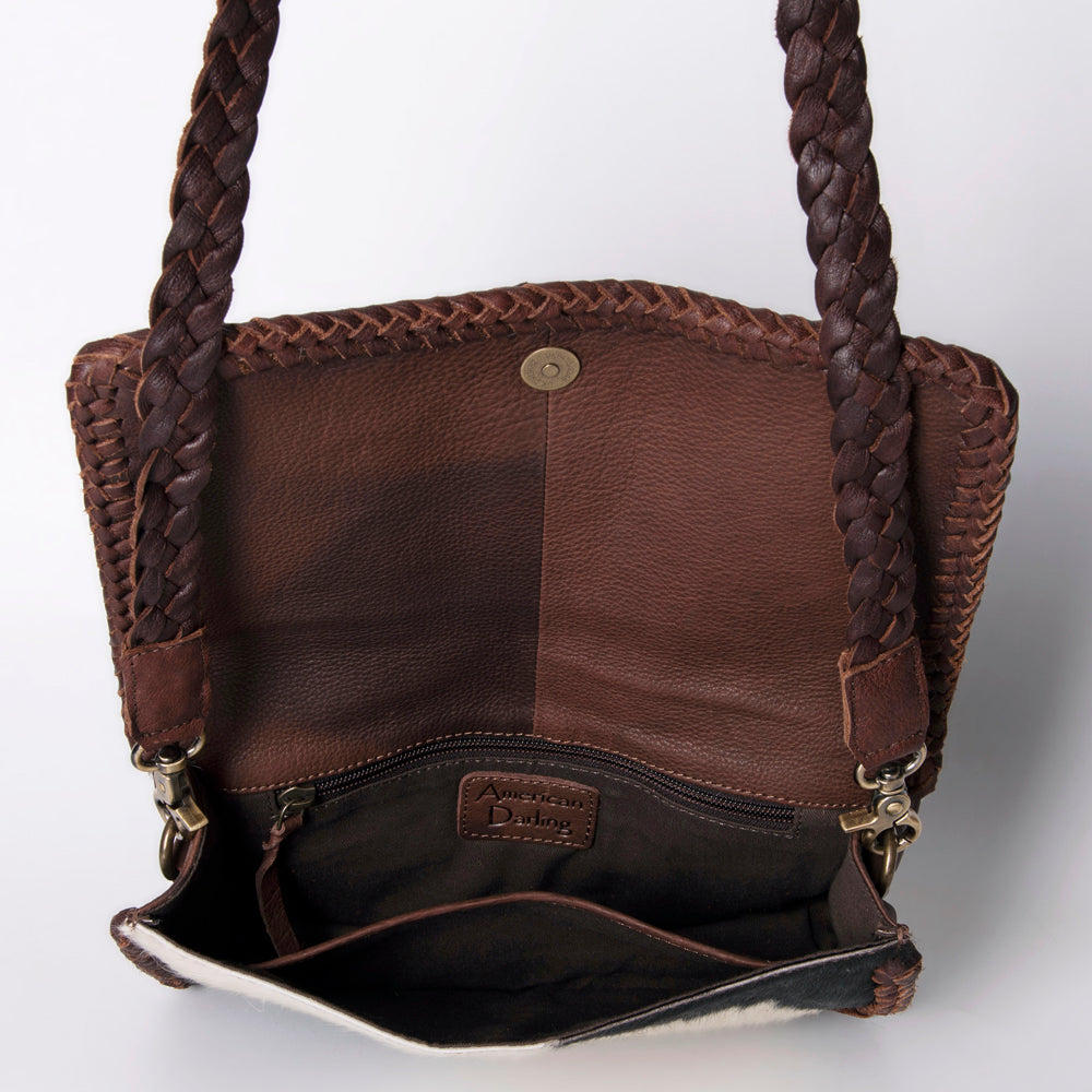 ADBGM272 Cowhide Western Fringe Crossbody - Braided Strap with Turquoise Concho