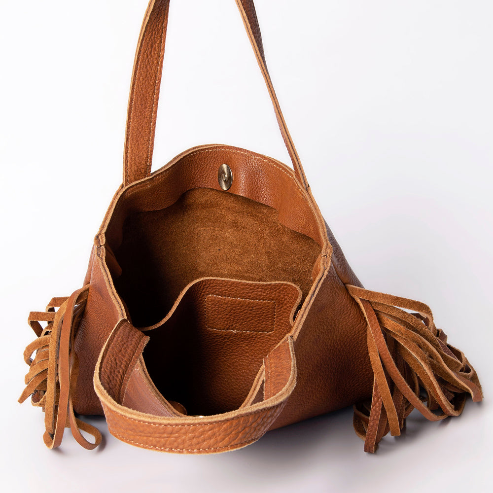ADBGM305 Rustic Leather Fringe Tote - Boho Western Bag with Long Fringe Detail