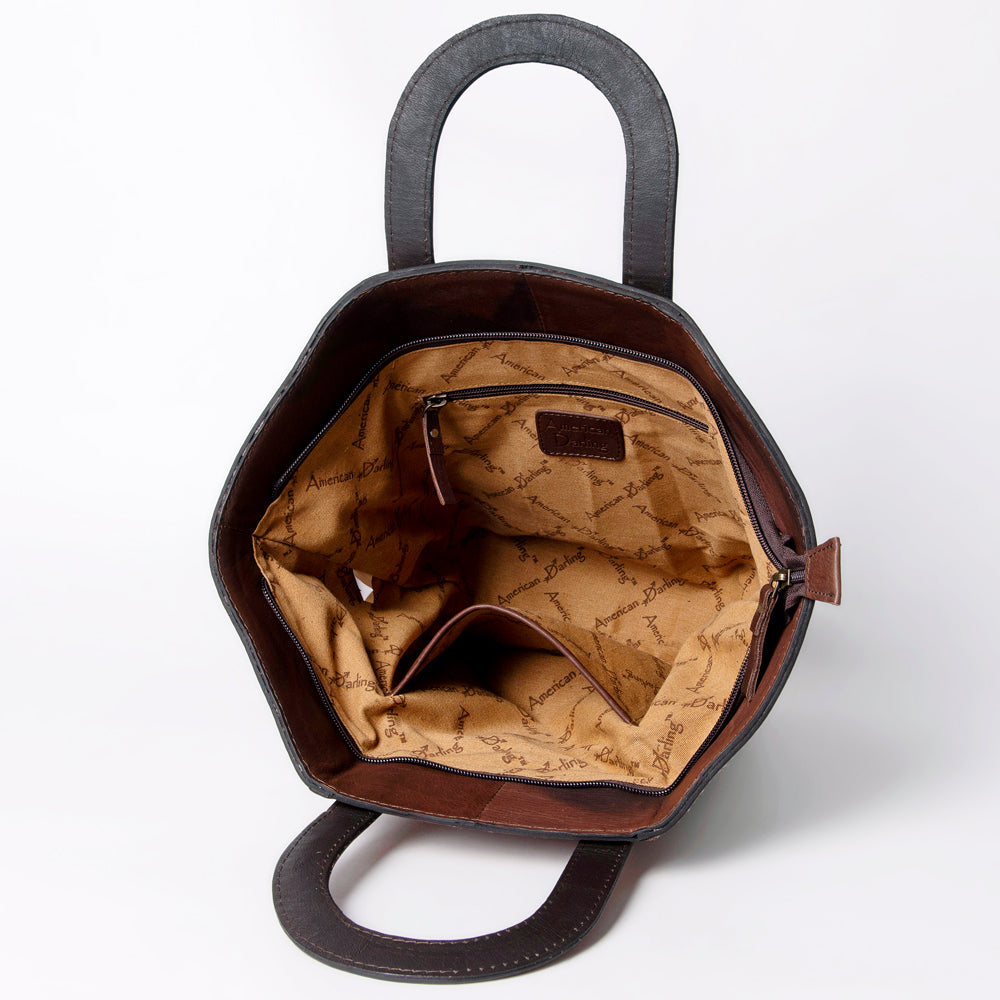 LC-ADBGA326 Hand-Tooled Leather & Cowhide Western Tote Bag Black & White