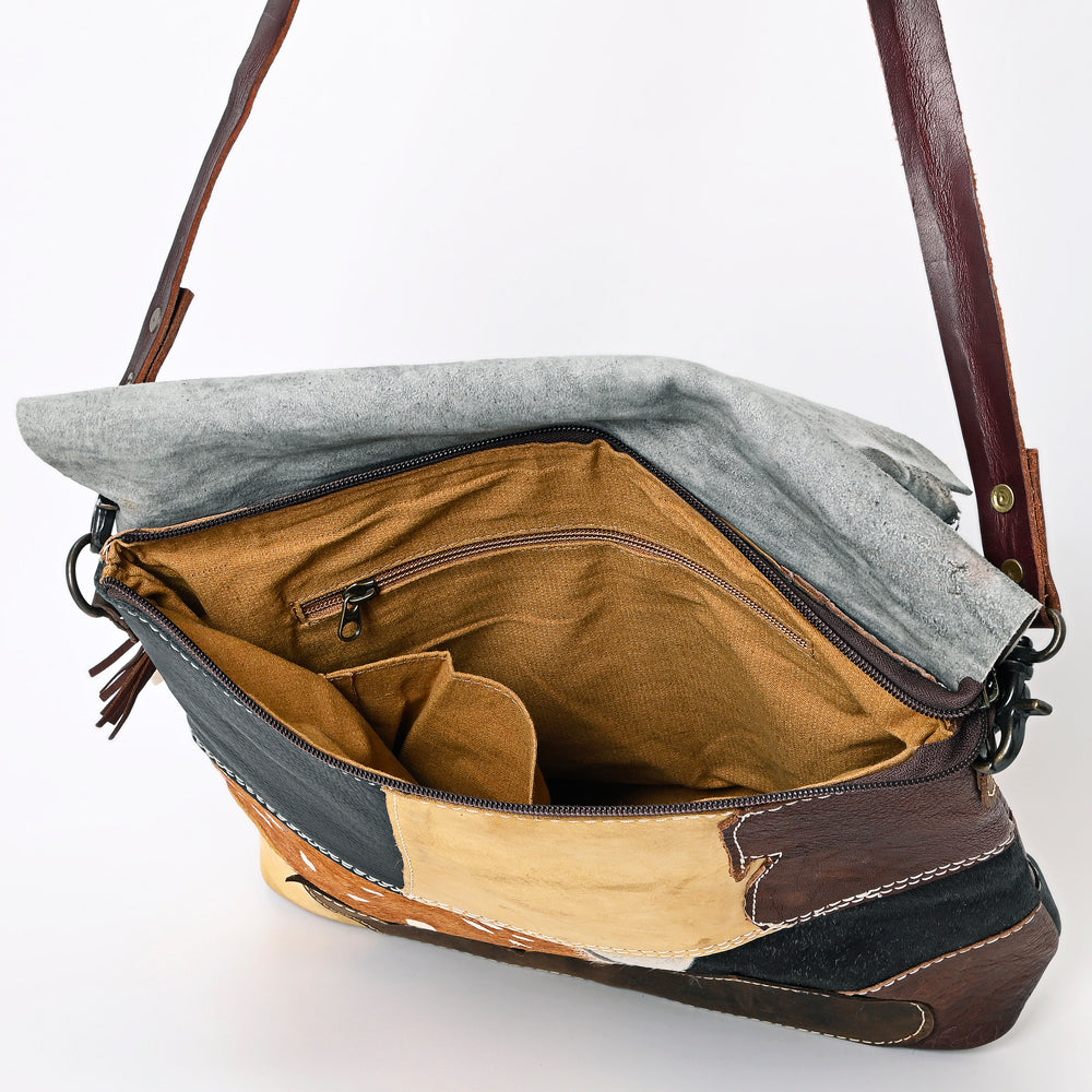 ADBG1056 American Darling Handcrafted Western Leather Crossbody Bag Hair-On Cowhide & Fringe Tassels