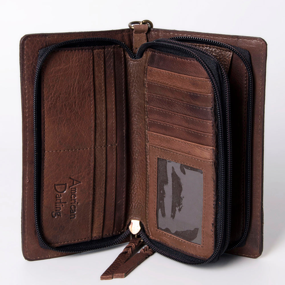 ADBGM169 Hand-Tooled Leather Organiser Purse - Western Floral Scroll