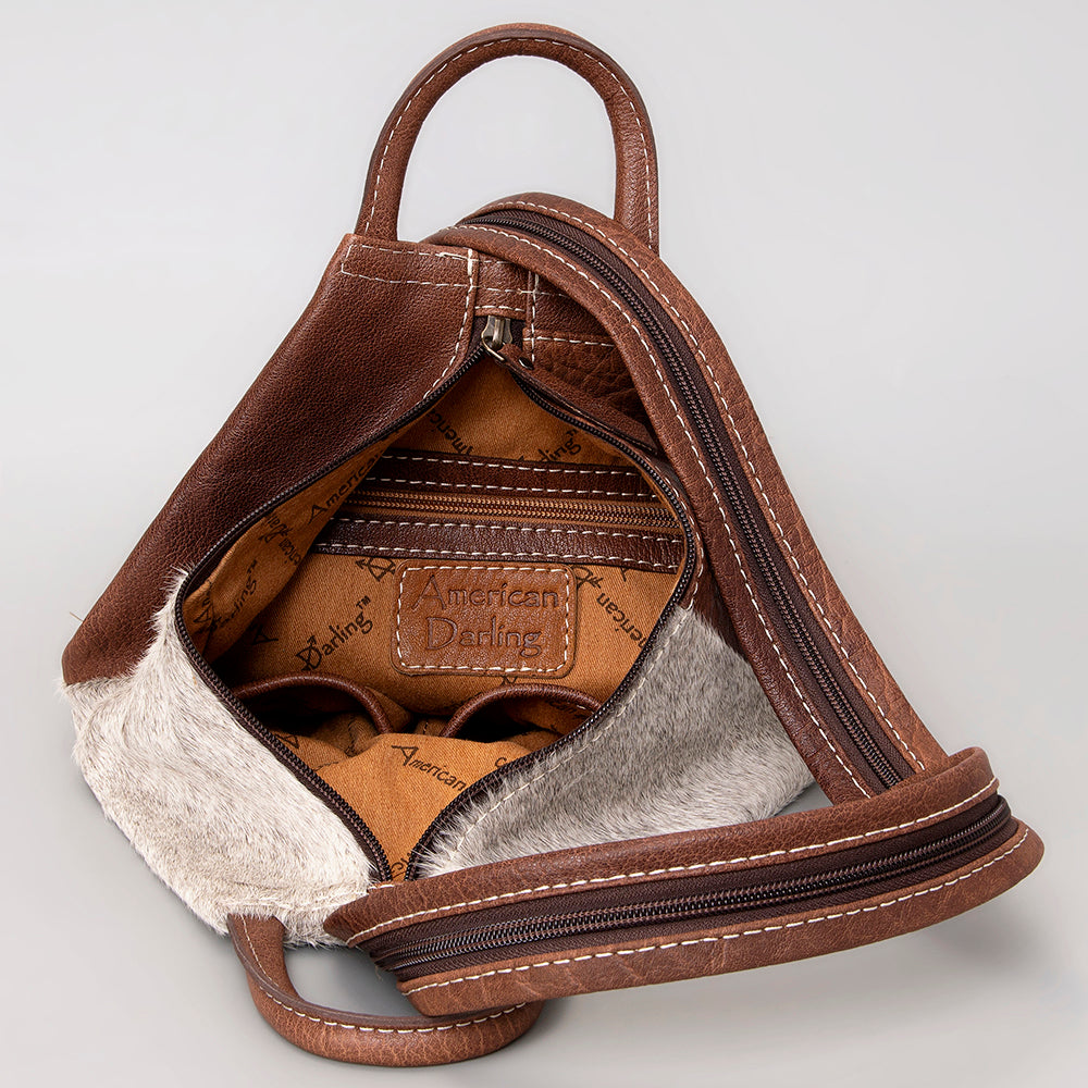 ADBG883 American Darling Western Backpack with Hand Tooled Floral Leather and Hair-On Cowhide