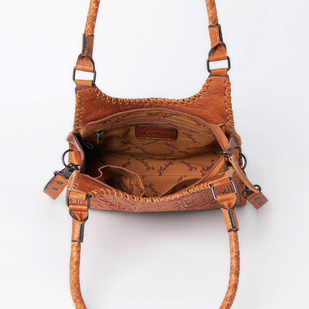 ADBG1058 American Darling Hand-Tooled Genuine Leather Western Hobo Bag - Floral Carving Shoulder Purse