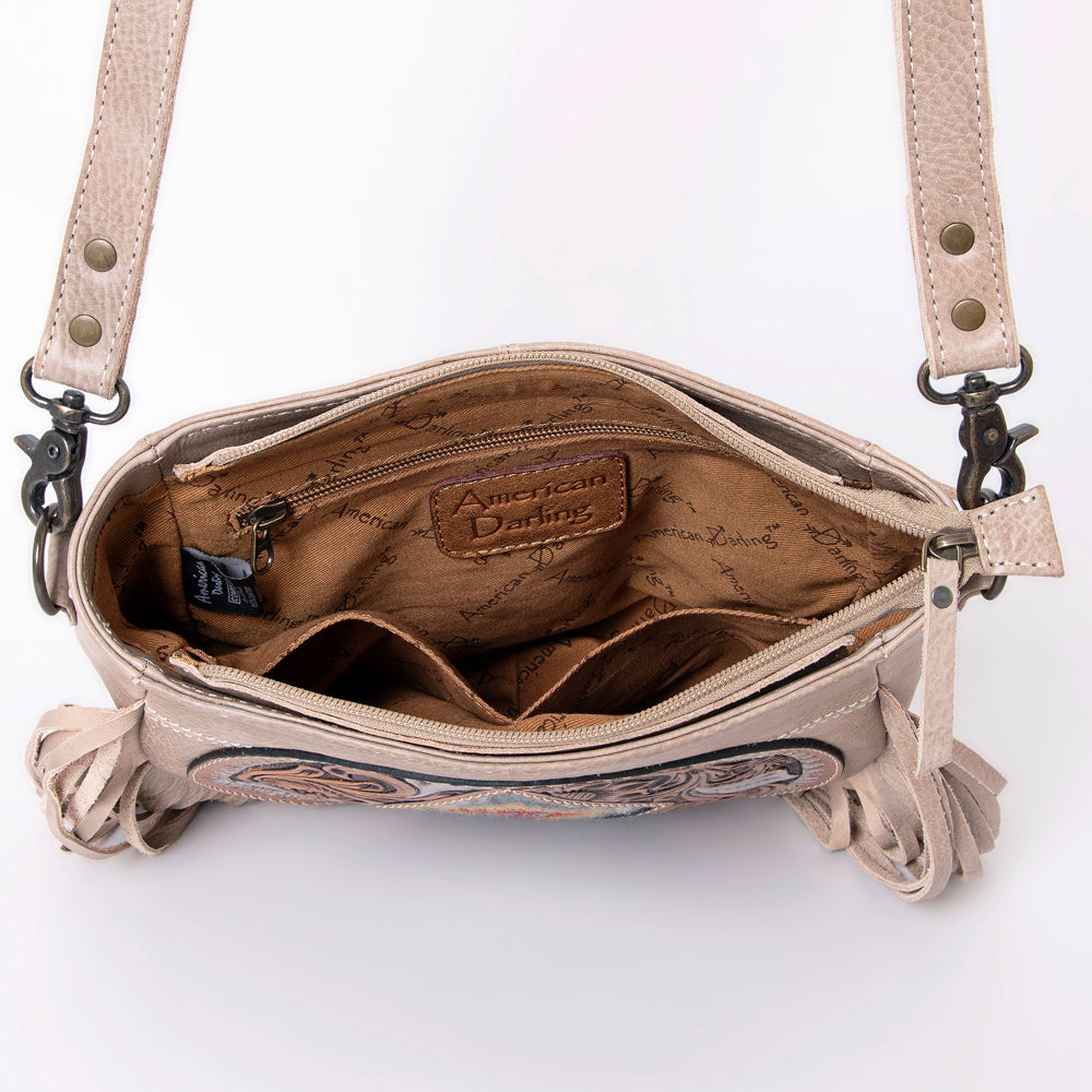 ADBG1062 American Darling Hand-Tooled Leather Messenger Bag Fringe Western Boho Crossbody