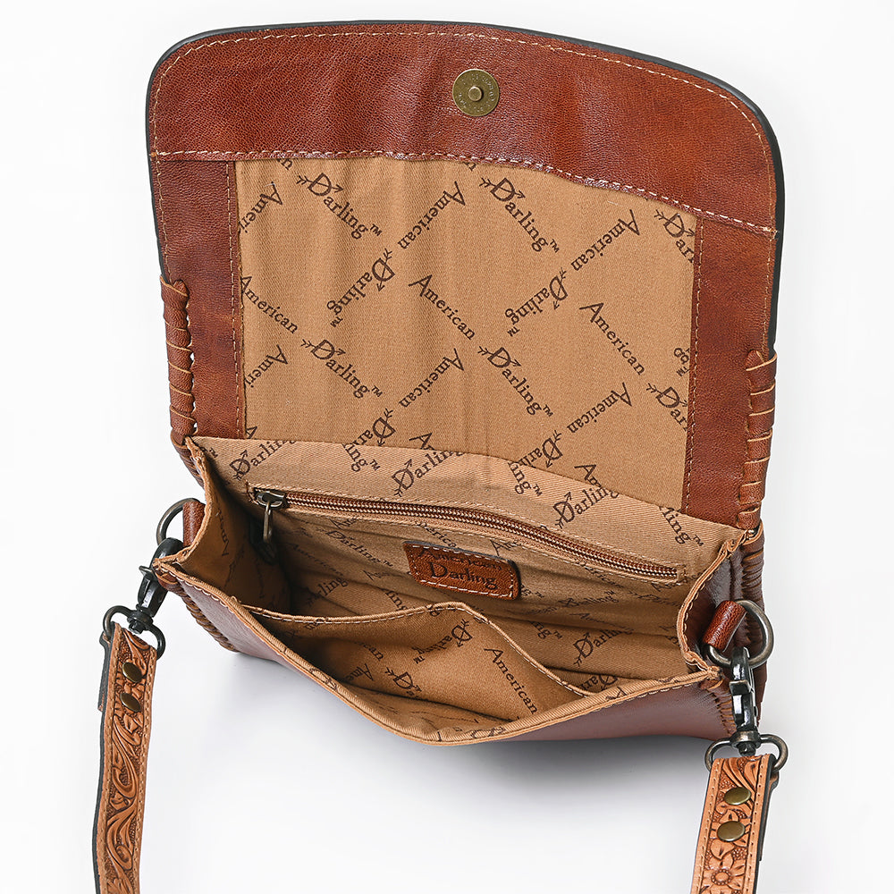 ADBG1065 American Darling Hand-Tooled Hair-On Leather Crossbody Bag - Genuine Western Cowhide Purse