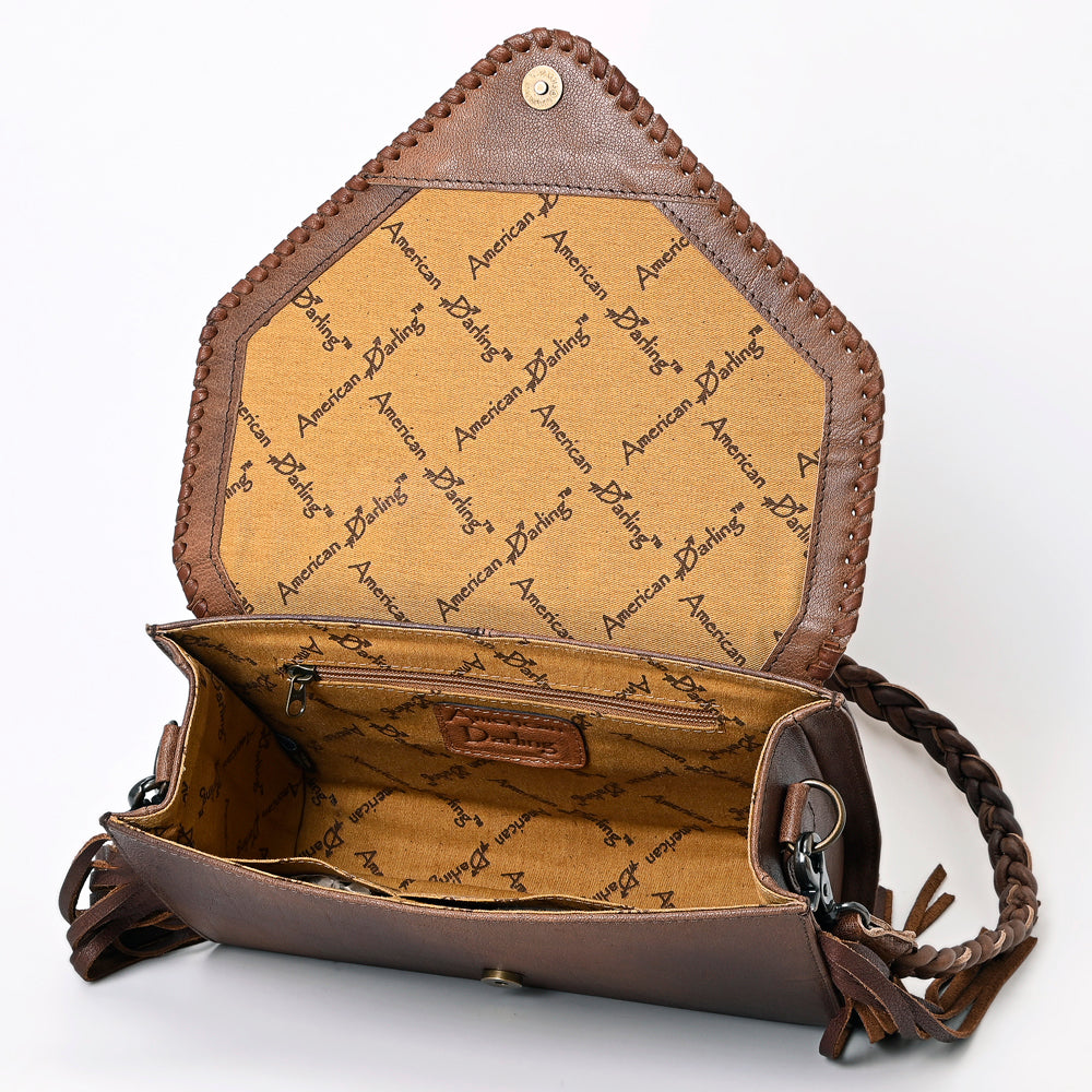 ADBG1067 American Darling Hair-On Leather Envelope Bag with Fringe Western Crossbody Cowhide Purse