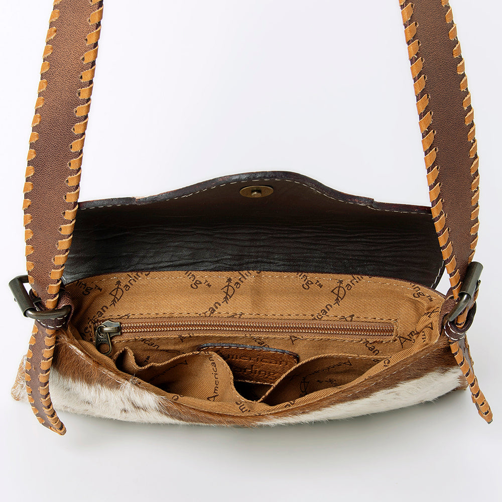 ADBG1068 American Darling Hand-Tooled Hair-On Leather Wallet Handbag - Western Cowhide Crossbody Purse