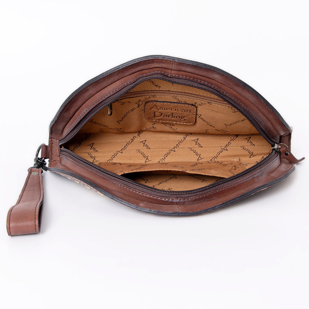 ADBG1070 American Darling Hand-Tooled Leather Taco Clutch - Western Genuine Leather Wristlet Bag