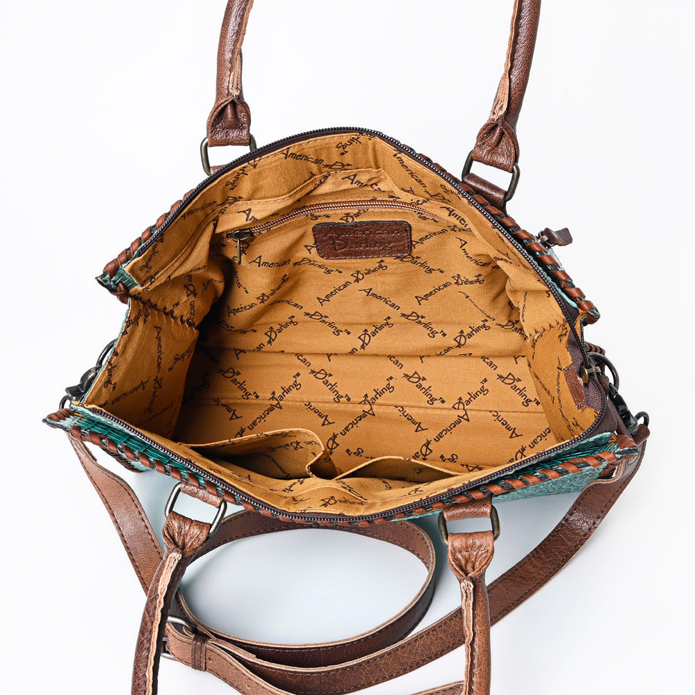 ADBG886 American Darling Crocodile Embossed Leather Tote Bag with Braided Detailing