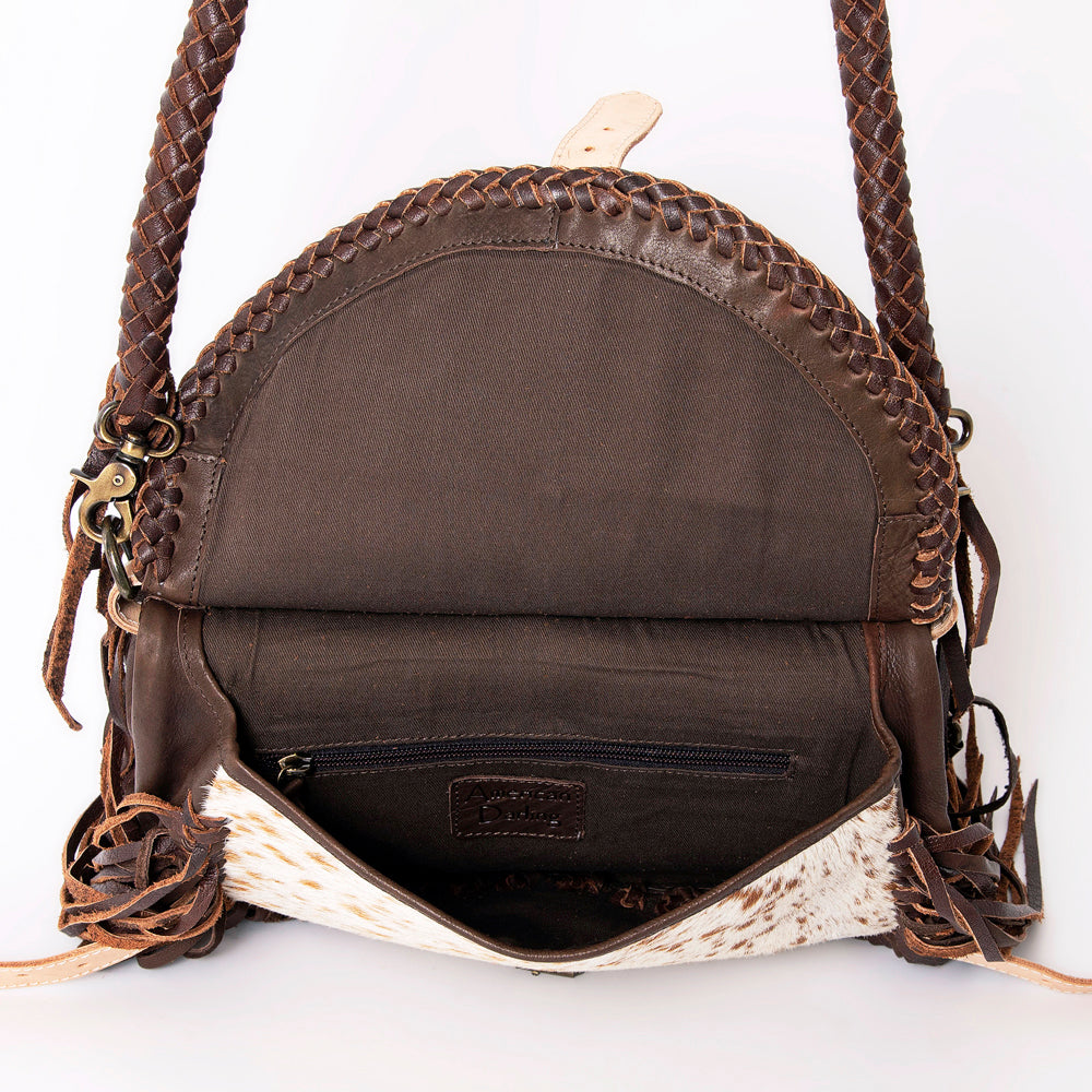 ADBGM314 Crossbody Fringe Bag - Genuine Cowhide Leather with Braided Strap & Western Buckle