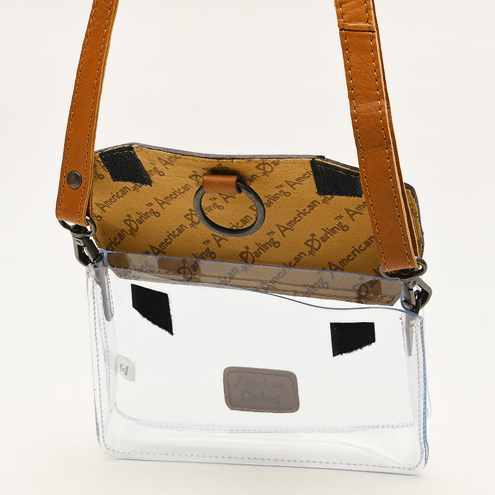 ADBGZ720 Clear Western Crossbody Bag with Turquoise Floral Tooled Leather Flap - Stadium Compliant