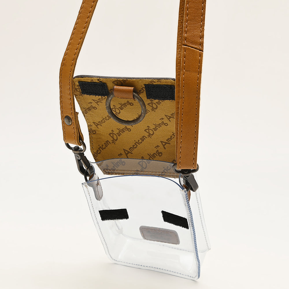 ADBGZ721 Clear Crossbody Bag with Cactus Tooled Leather Flap - Stadium Approved Western Purse