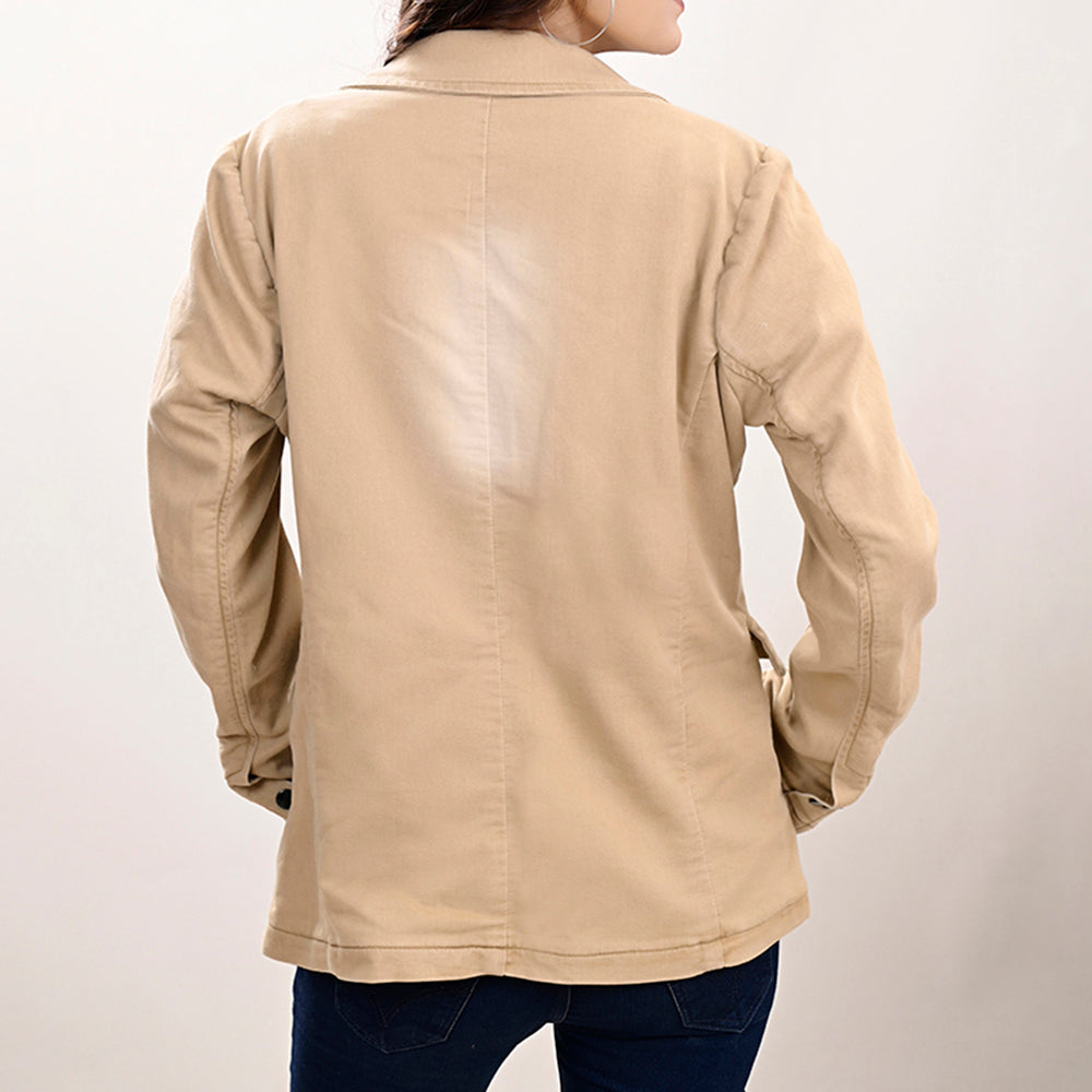 LC-ADBZ705 Tan Western Blazer with Black Tooled Leather Lapel - Cowgirl Boutique Jacket