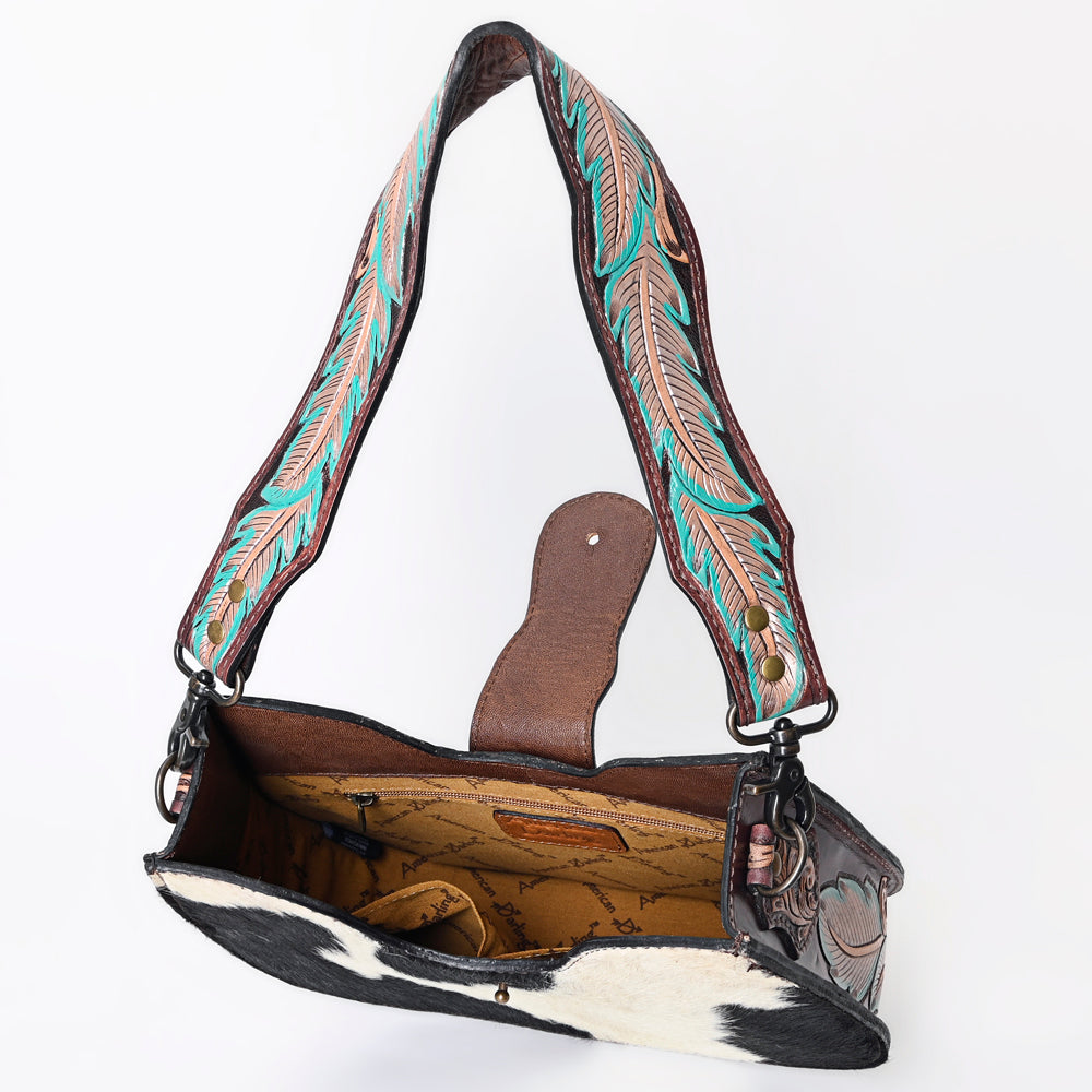ADBG1076 American Darling Hair-on Cowhide Hobo Bag with Tooled Floral Strap - Western Genuine Leather Purse