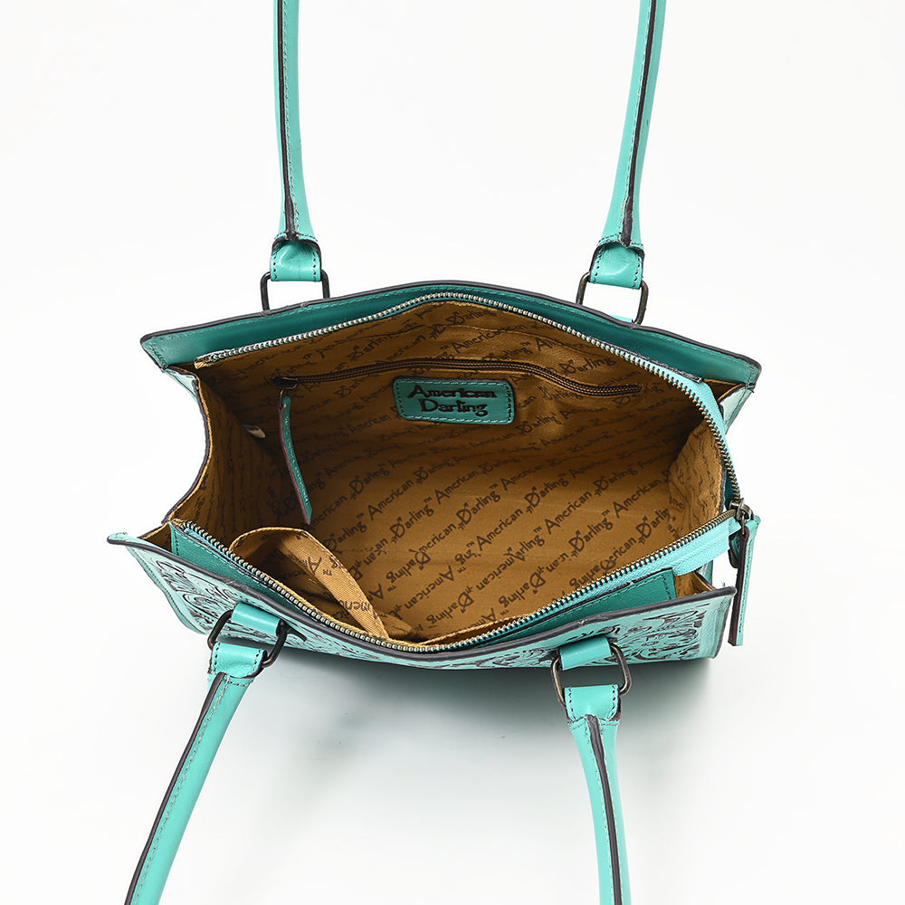 ADBGZ732 Turquoise Hand Tooled Leather Tote Bag - Western Floral Cowgirl Purse