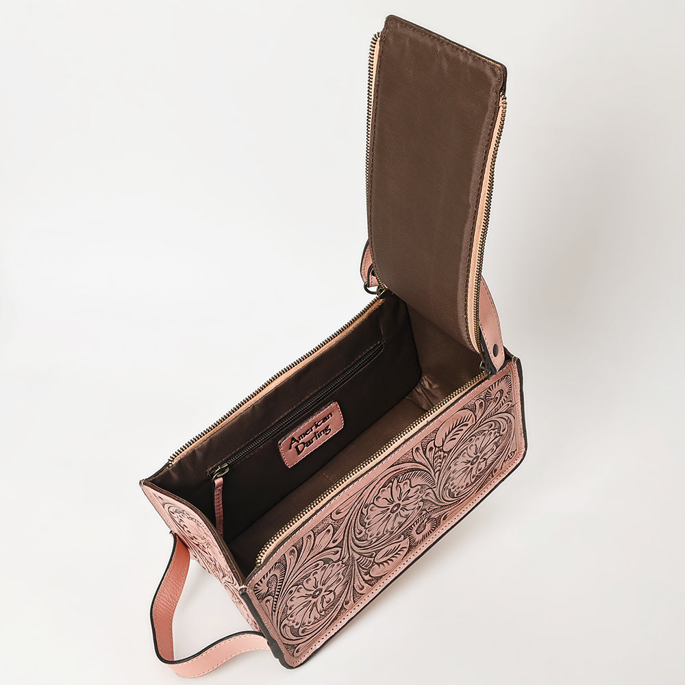 ADBGZ733 Natural Hand Tooled Leather Toiletry Bag - Western Floral Toiletry or Travel Case