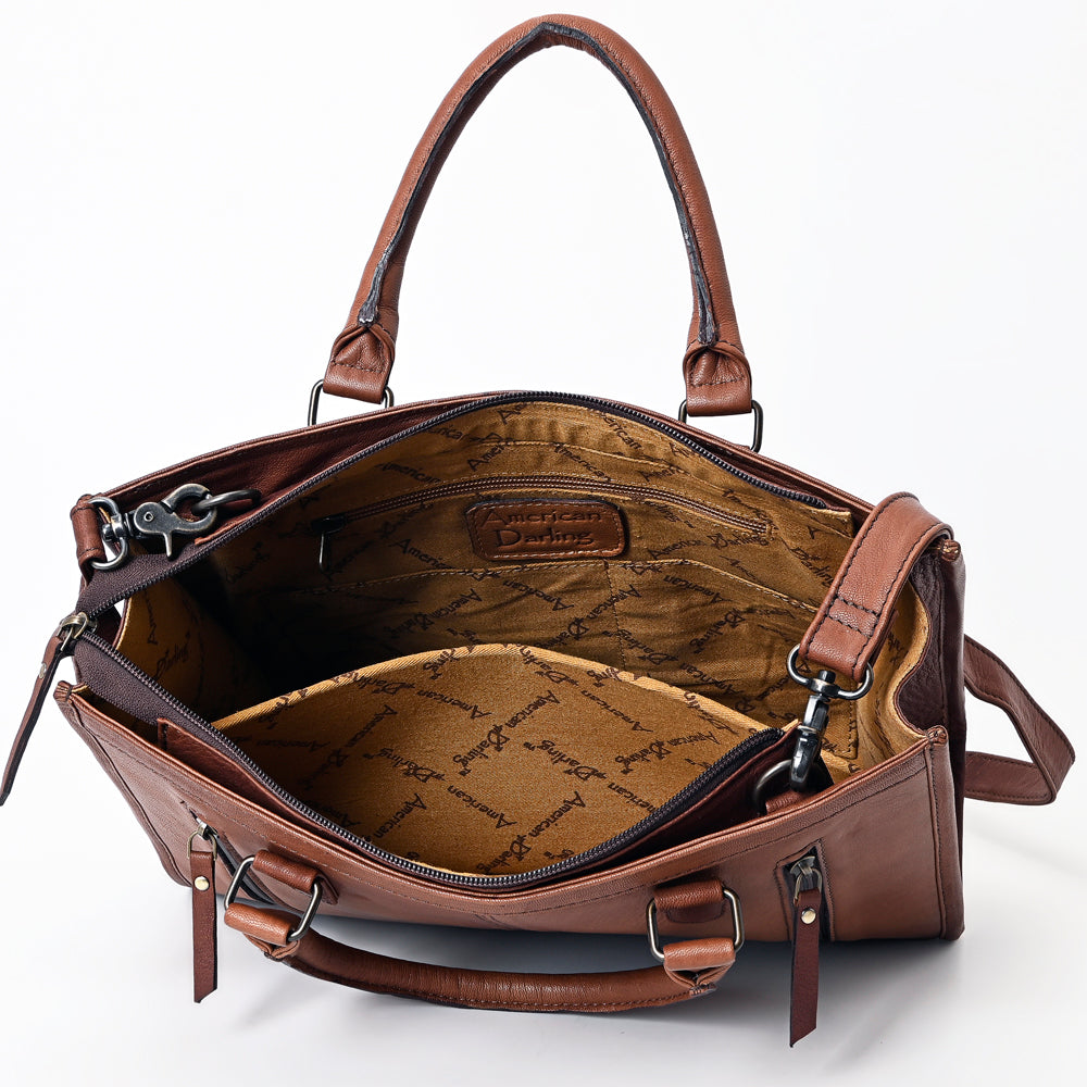ADBG1085 American Darling Hair-on Cowhide Leather Tote Bag with Tooled Floral Panel