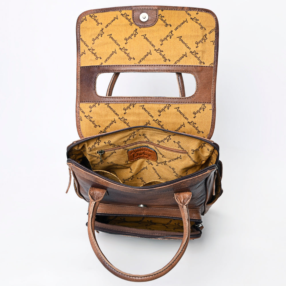 ADBG1088A American Darling Hand-Tooled Leather Western Backpack with Woven Saddle Blanket