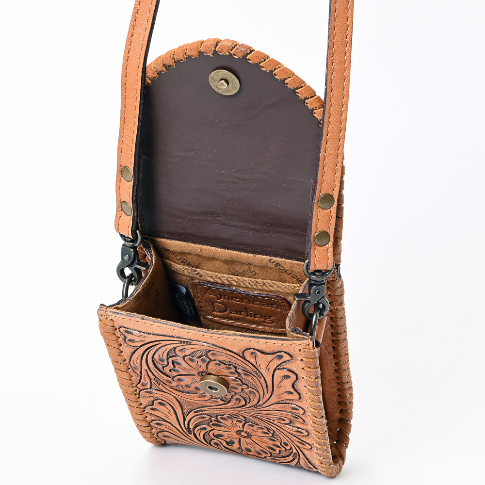 ADBG1089 American Darling Hand-Tooled Leather Western Cell Phone Holder Crossbody Bag