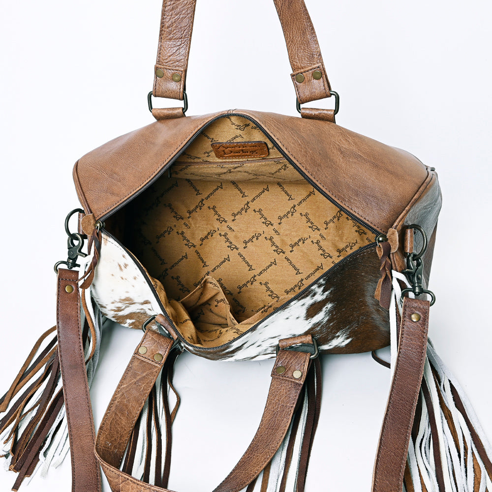 ADBG1090 American Darling Western Leather Duffel Bag with Hair-On Cowhide and Fringe