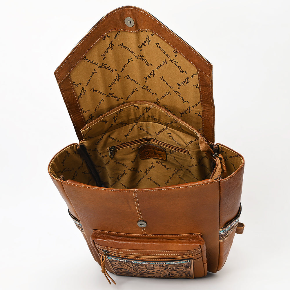 ADBG1093 American Darling Western Leather Backpack with Hand-Tooled Floral Carving