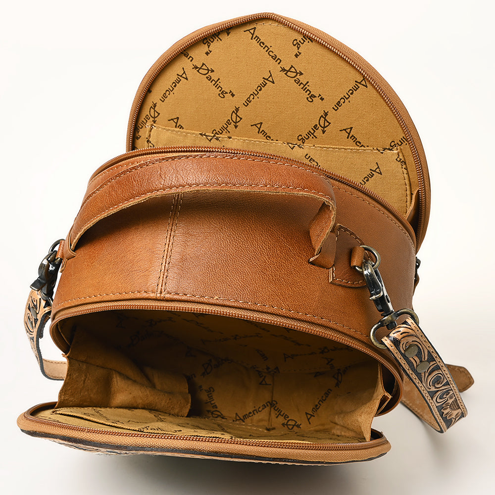 ADBG1094 American Darling Hand-Tooled Western Leather Canteen Bag with Woven Saddle Blanket