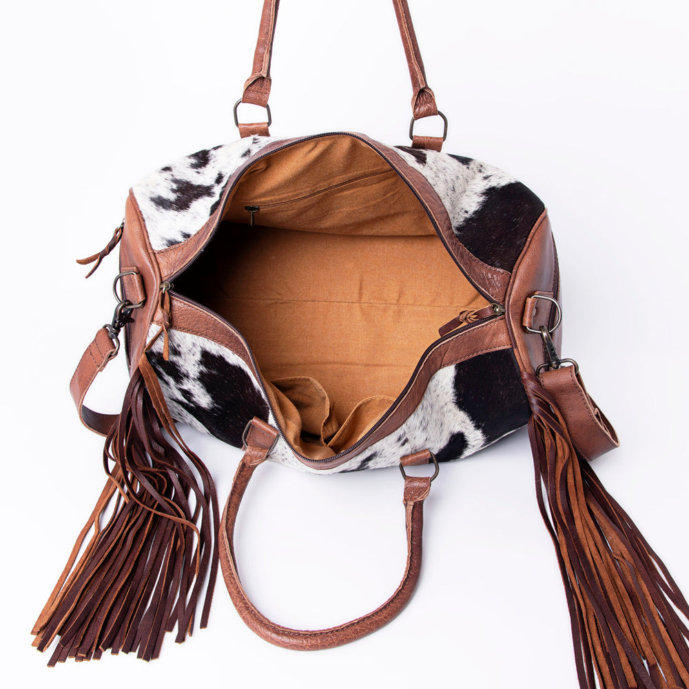 ADBG1095 American Darling Western Leather Duffle Bag Hair-On Cowhide and Fringe