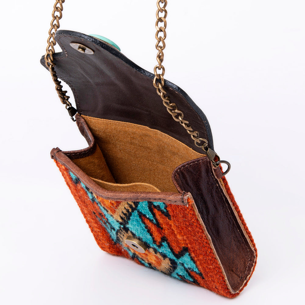 LC-ADBG825 Southwestern Mini Crossbody Bag with Tooled Leather Flap & Turquoise Accent