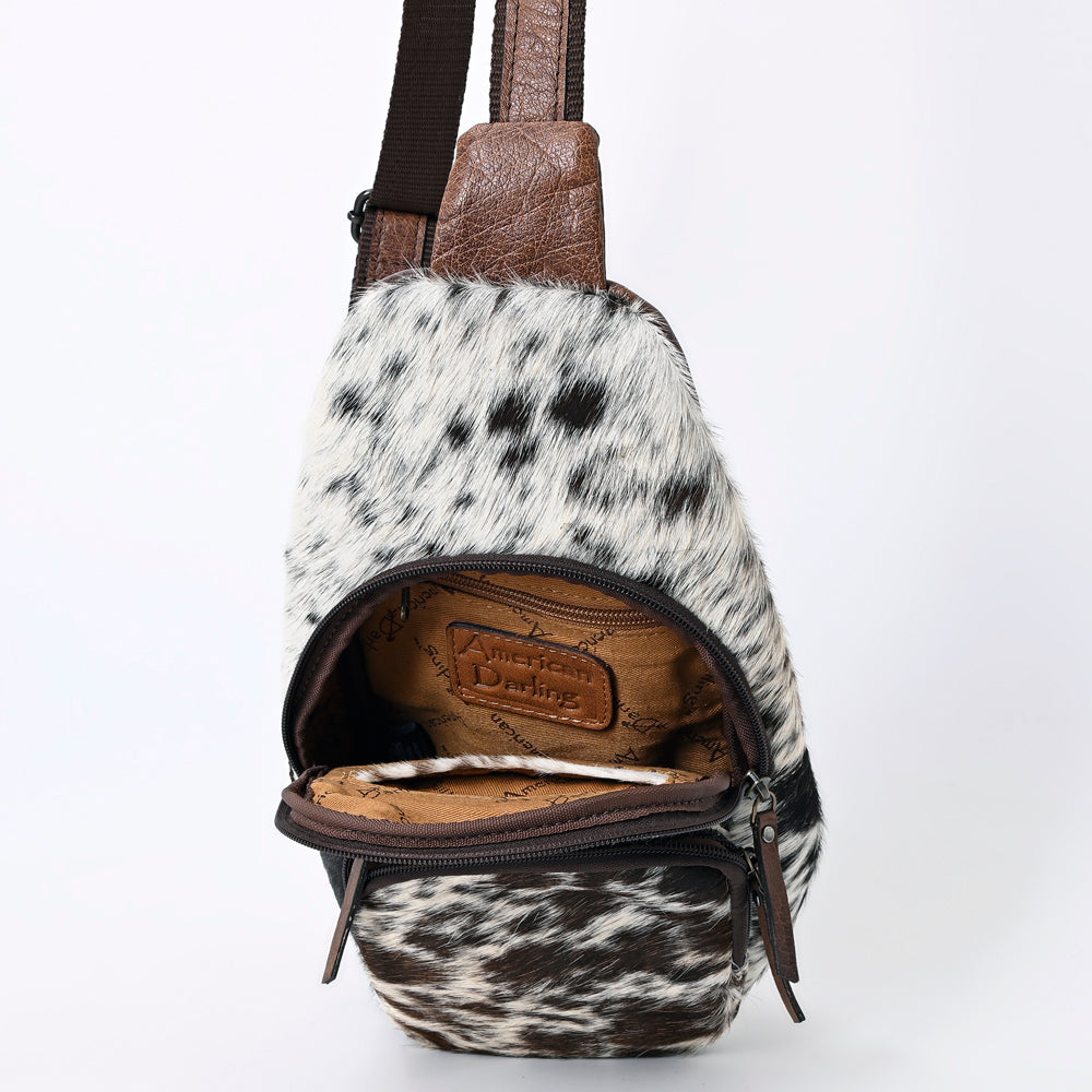 ADBG1103 American Darling Western Hair-On Cowhide Sling Backpack - Genuine Leather Everyday Crossbody Bag