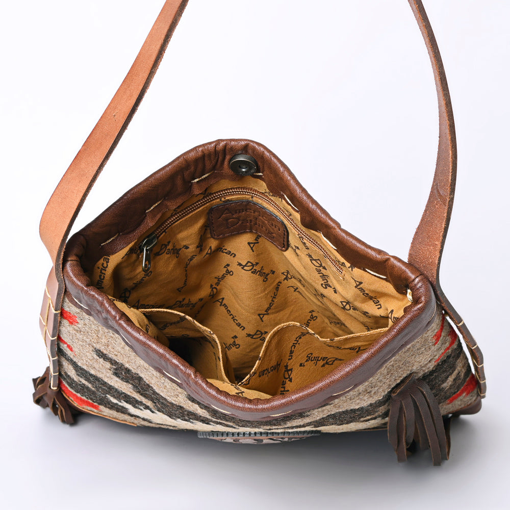 ADBG1114 American Darling Saddle Blanket Cowhide Western Shoulder Bag Fringe Hand-Woven Fabric & Genuine Leather