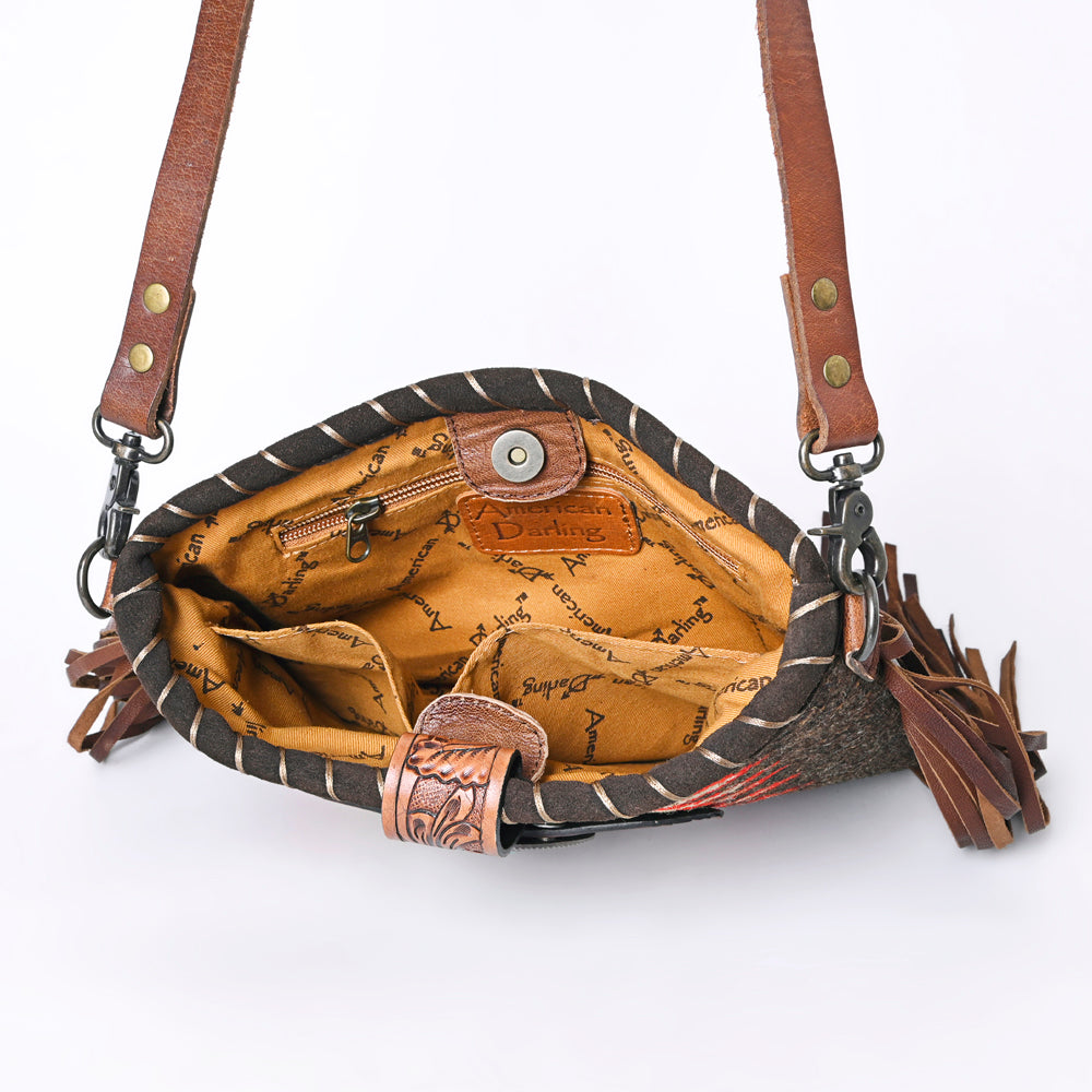 ADBG1118 American Darling Western Leather Crossbody Bag with Fringe - Tooled Handcrafted Saddle Blanket Purse