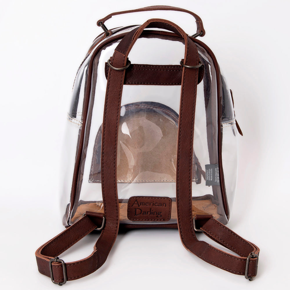 ADBGS156 Clear Stadium-Approved Backpack with Tooled Leather Pocket - Western Transparent Bag