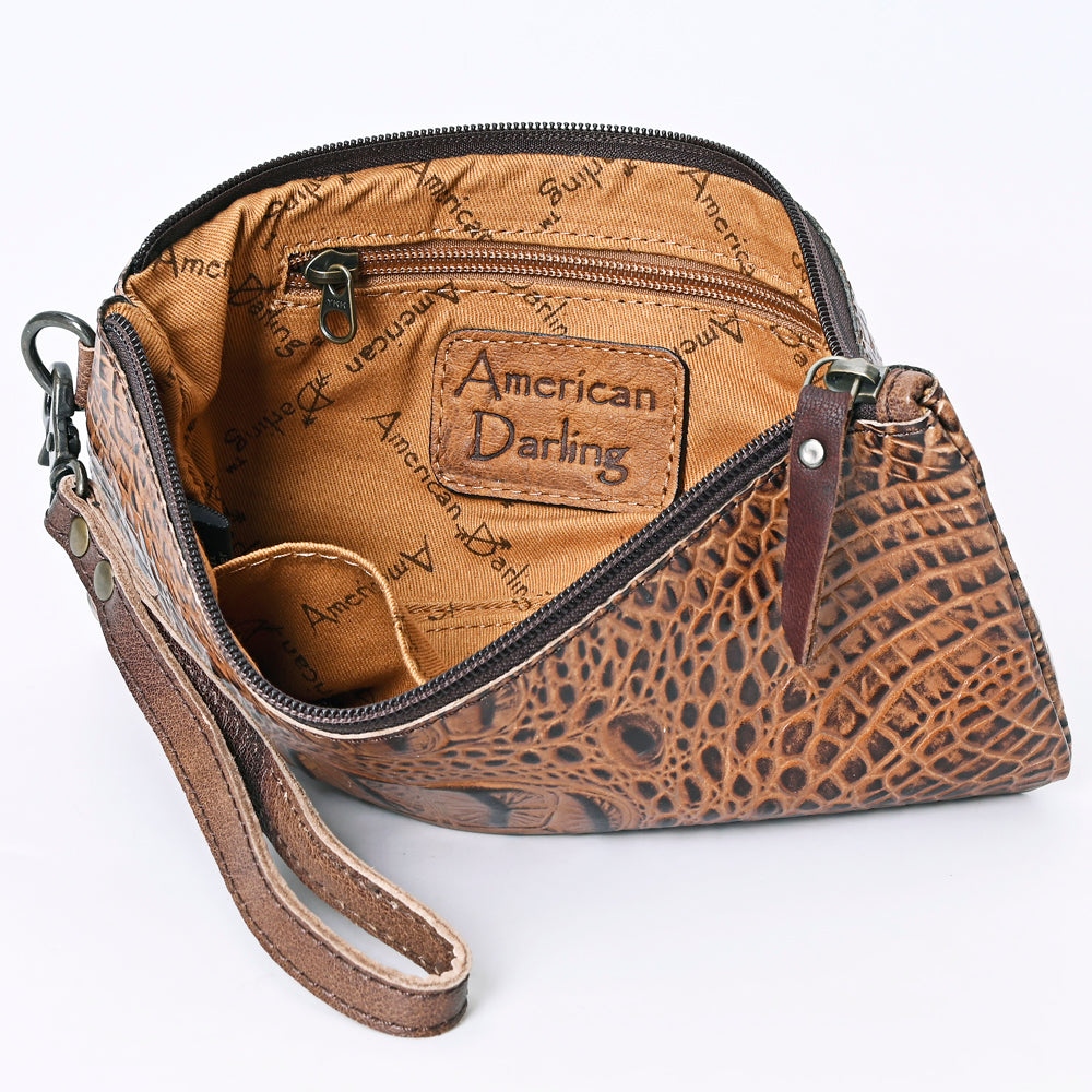 ADBG768 American Darling Handcrafted Embossed Leather Wristlet Zippered Clutch Wallet Bag
