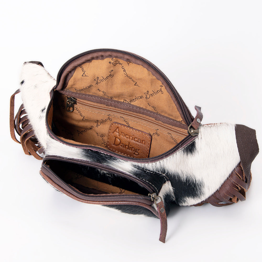 ADBG1124 American Darling Handcrafted Western Leather Fanny Pack with Hair-On Cowhide & Fringes