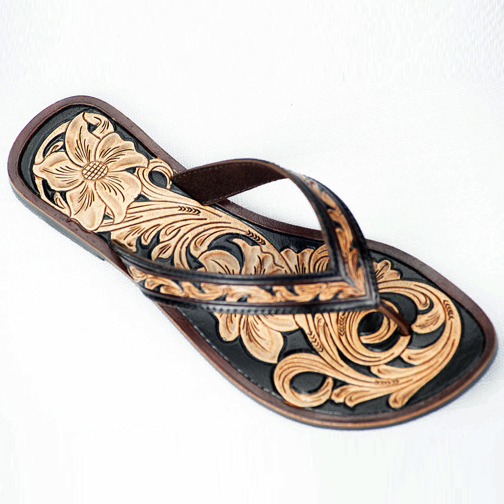 ADFT101-7 carved genuine leather sandal footwear flip flop