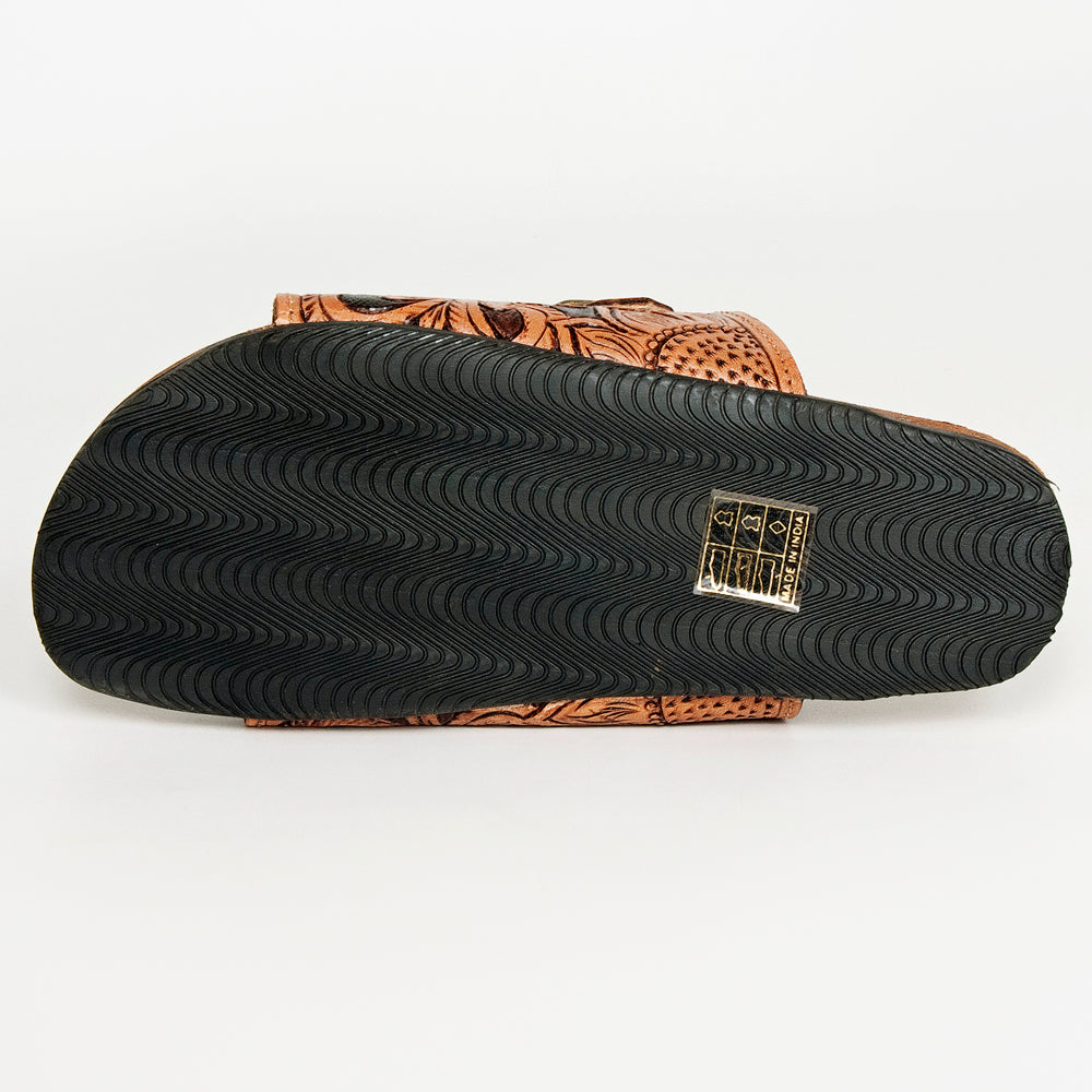 LC-ADFTE103A Hand-Tooled Leather Buckle Sandals - Double Strap Western Slides by American Darling