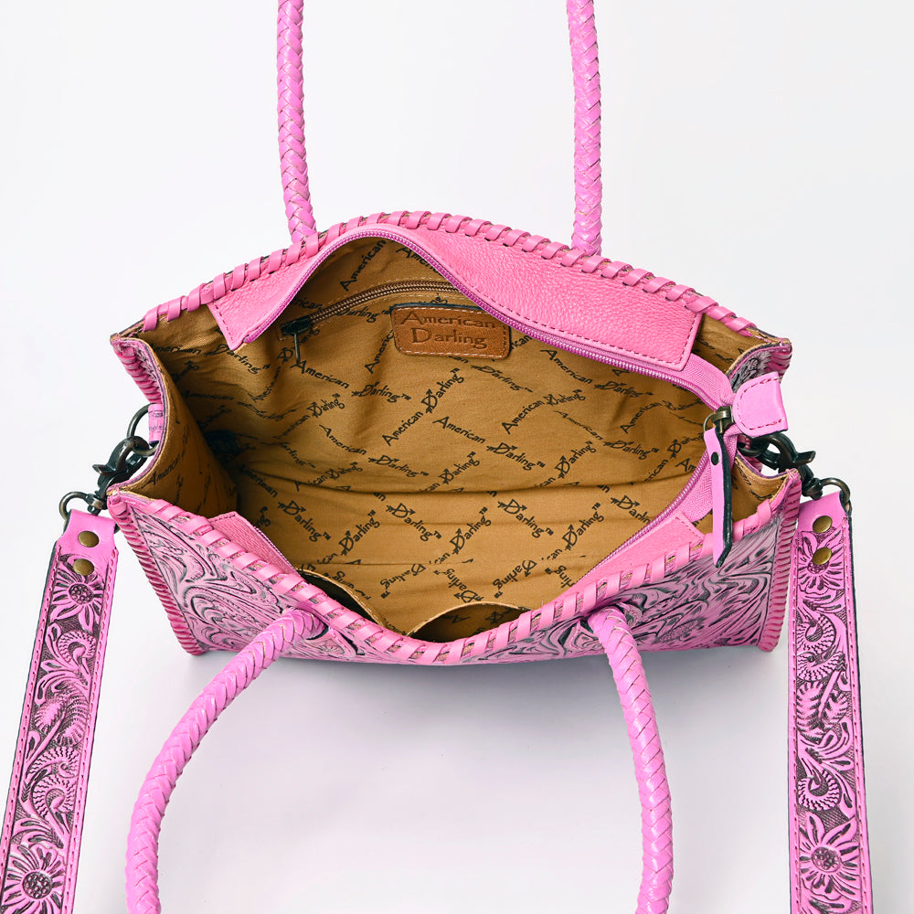 ADBG1131 American Darling Pink Hand Tooled Floral Leather Tote Bag Western Purse