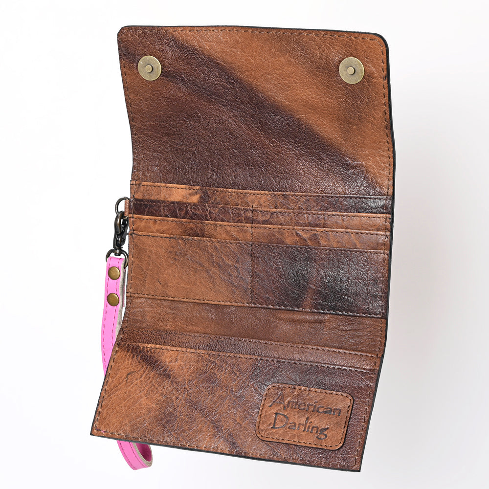 ADBG1132 American Darling Pink Hand Tooled Floral Leather Clutch Wallet Wristlet