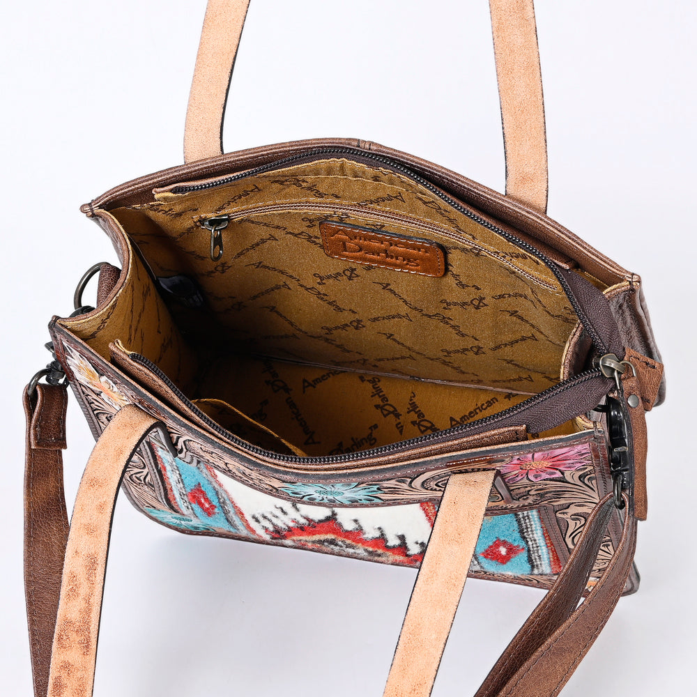 ADBG1149 American Darling Saddle Blanket & Tooled Leather Tote -Western Purse