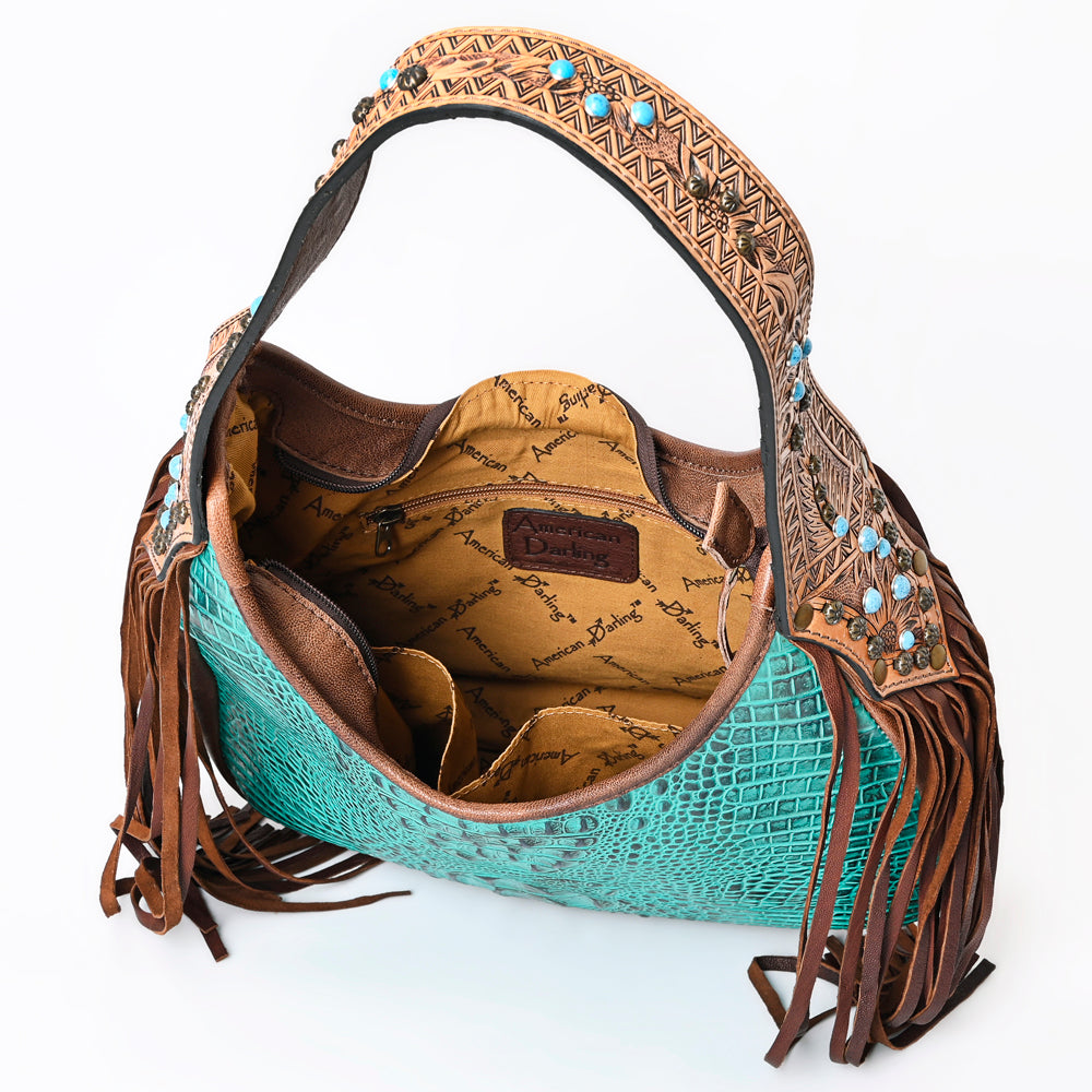 ADBG1164 American Darling Crocodile Embossed Hobo Bag -Western Fringe Handbag Genuine Leather
