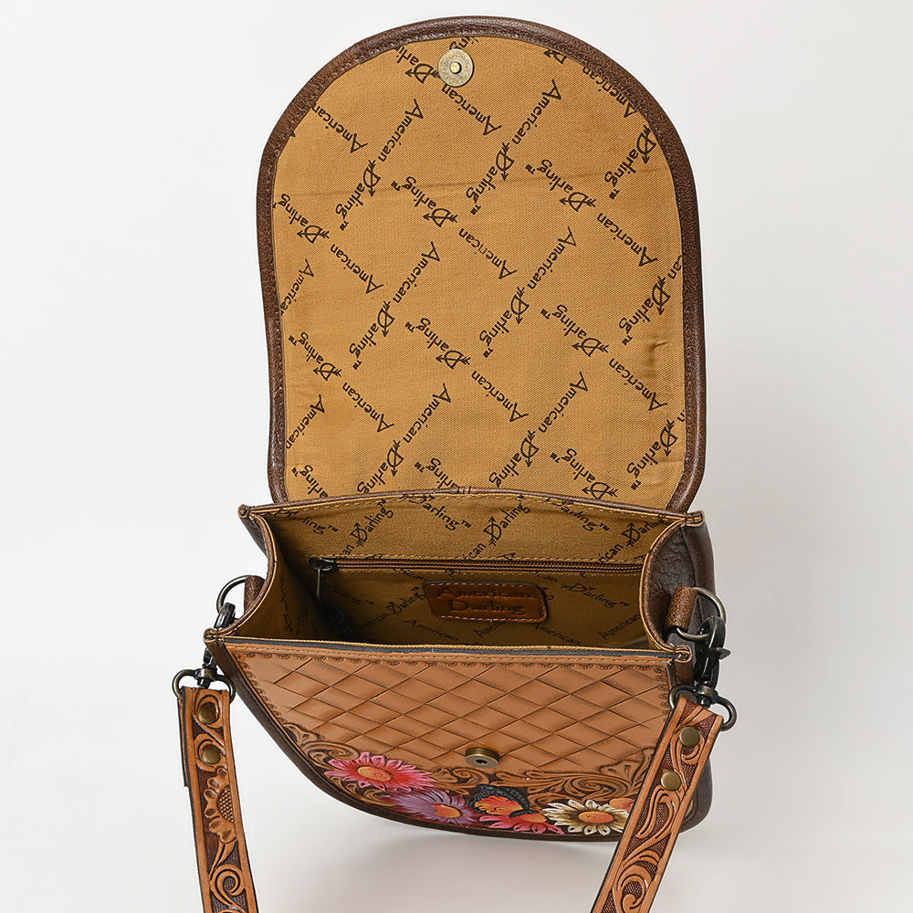 ADBG1177 American Darling Hand Tooled Saddle Blanket Crossbody -Hand Painted Floral Bag