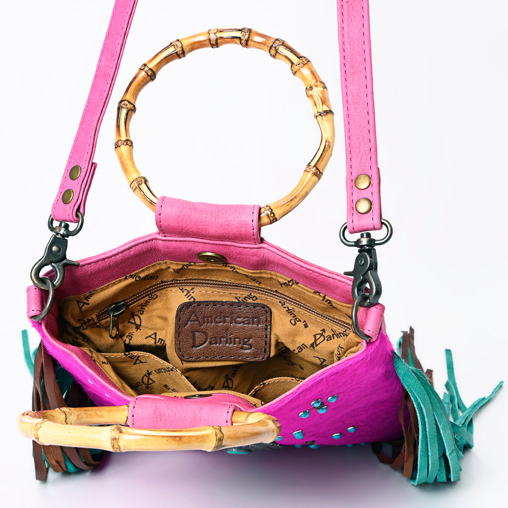 ADBG1178 American Darling Cowhide Crossbody -Bamboo Handle Fringe Handbag