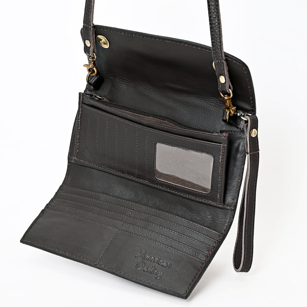 ADBGA358 American Darling Floral Tooled Leather Whipstitched Barrel Crossbody