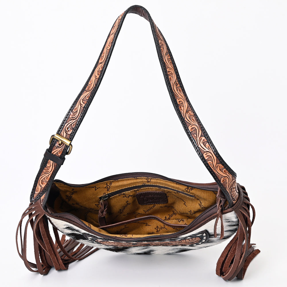 ADBGA376 American Darling Handcrafted Hair on Hide Fringe Hobo Western Tooled Leather Bag